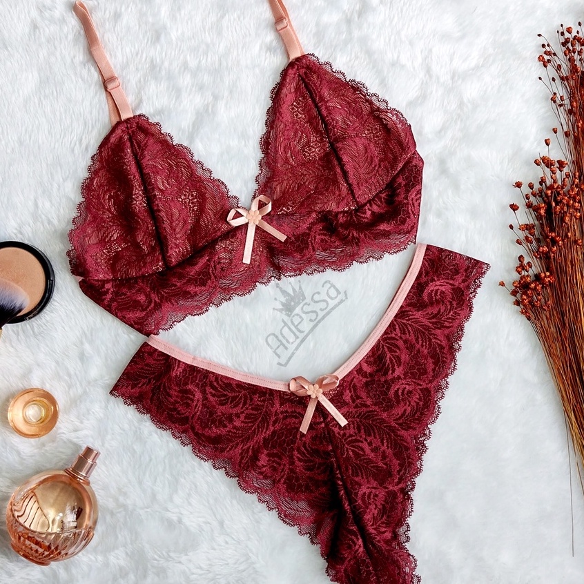 Conjunto Lingerie Aurora Bicolor Renda Fecho CJAB Shopee Brasil