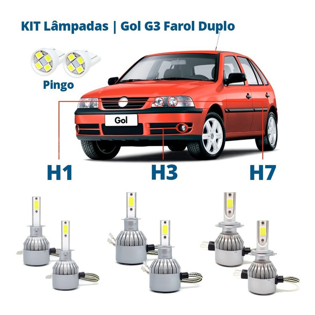 Kit Lâmpadas Gol G3 Foco Duplo 2000 2001 2002 2003 2004 2005 Super Led