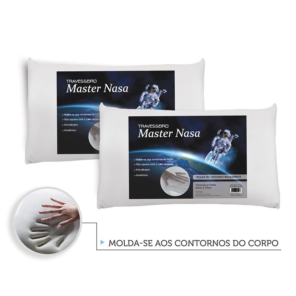 kit 2 Travesseiros Nasa Visco elástico Antialérgico Master Comfort