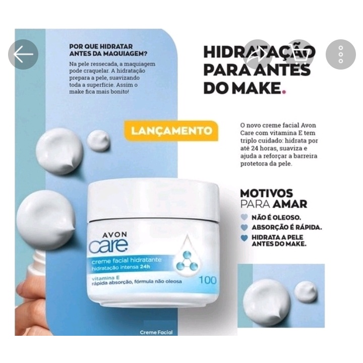 NOVO CREME FACIAL HIDRATANTE VITAMINA E AVON CARE 100G Shopee Brasil