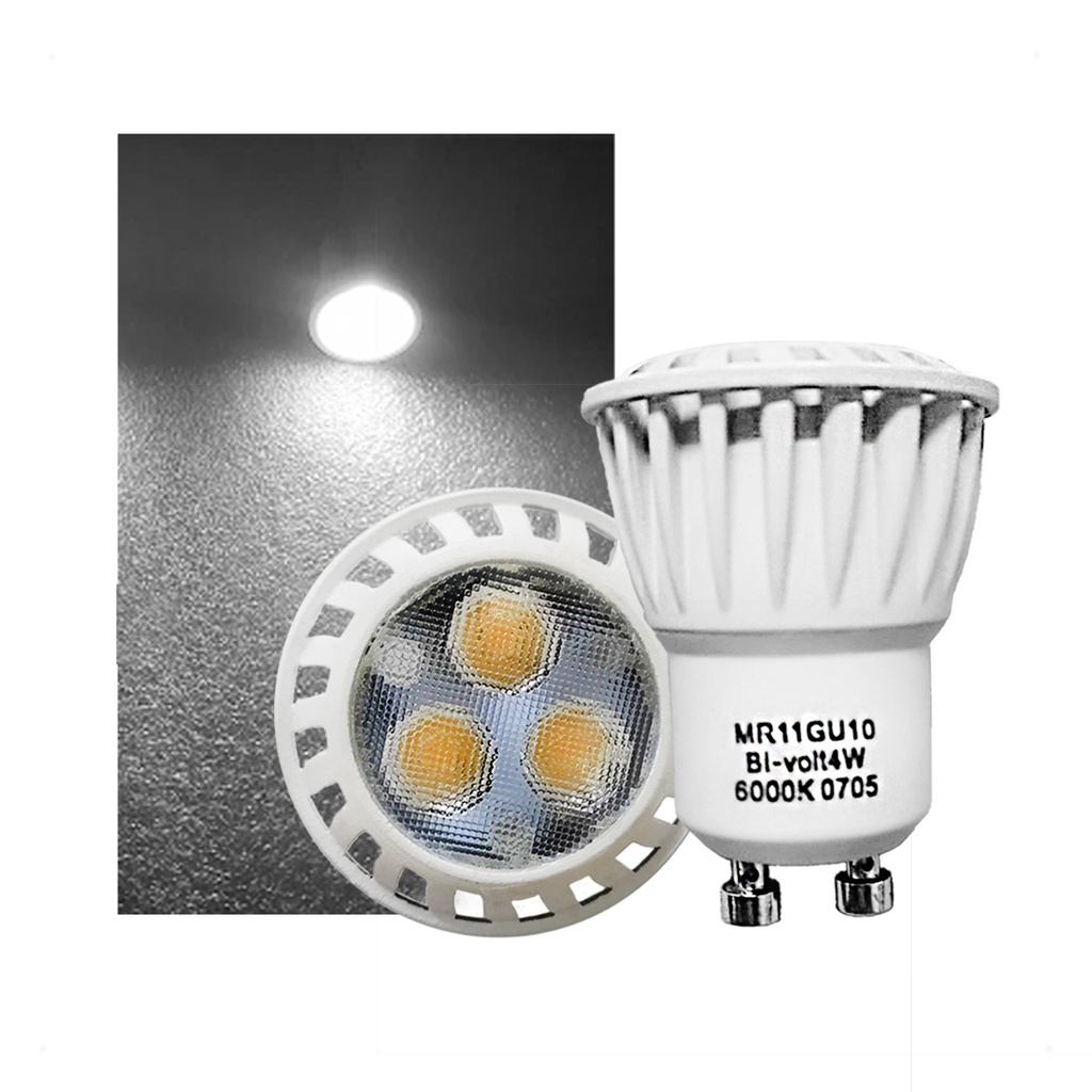 6 Lâmpadas Mini Dicroica LED MR11 GU10 4W Bivolt Luz Branca Fria 6500K