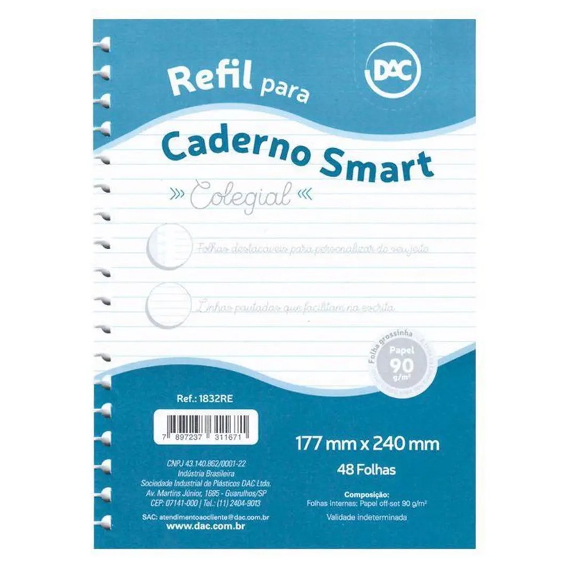 Refil Para Caderno Smart Colegial Folhas Linhas Pretas Dac