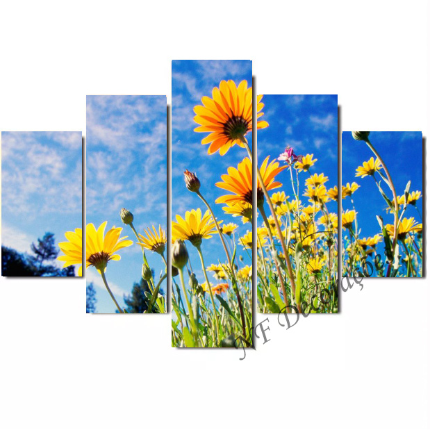 kit Quadros painel de decorar em Mosaico 5 peças Flores e Paisagens