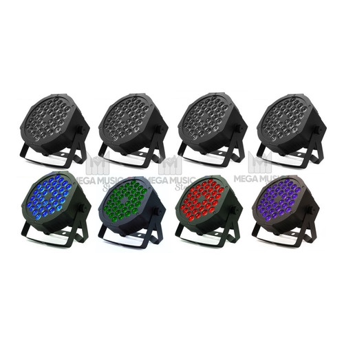 KIT8 CANHÃO REFLETOR LED PAR 64 RGB TRILED 36 LEDS 3W BIVOLT ILUMINAÇÃO