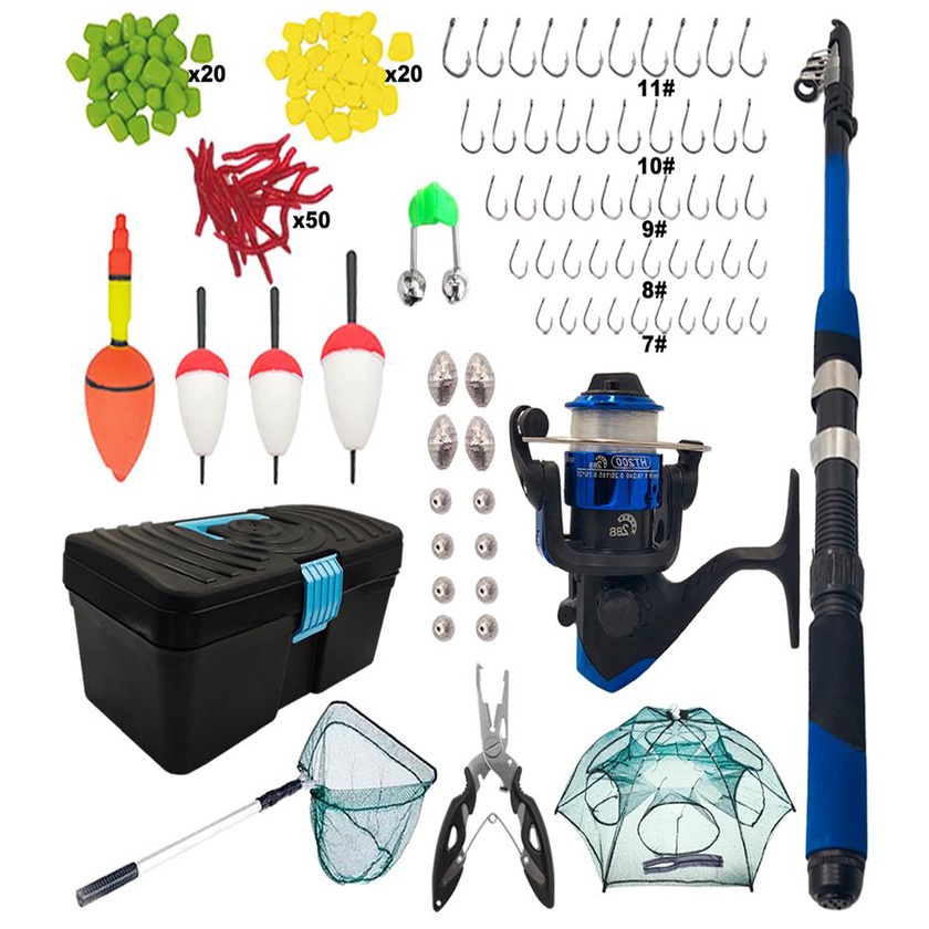 Kit Pesca 163 Itens Completo C Vara De Pesca Telescopica Molinete