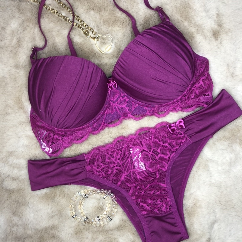 Conjunto Lingerie Calcinha e Sutiã bojo Franzido e pala Confortavel