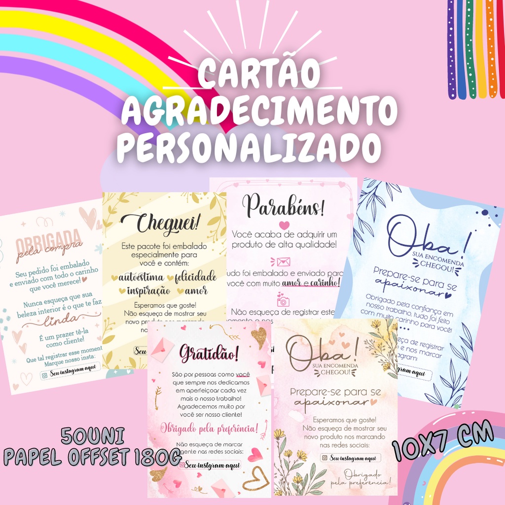 Cart O Agradecimento Pela Compra Personalizado X Papel Offset