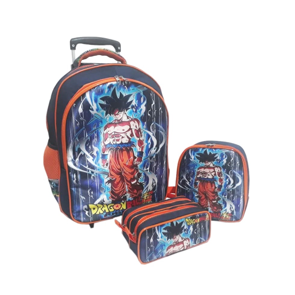 Kit Infantil Mochila Escolar Dragon Ball Super Rodinhas Goku Instinto