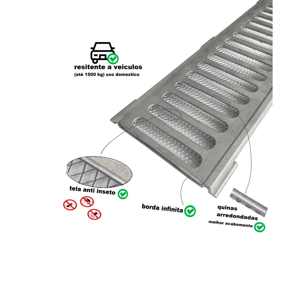 Ralo Linear Grelha Aluminio Injetada 15x50 Resistente A Veiculo Tela