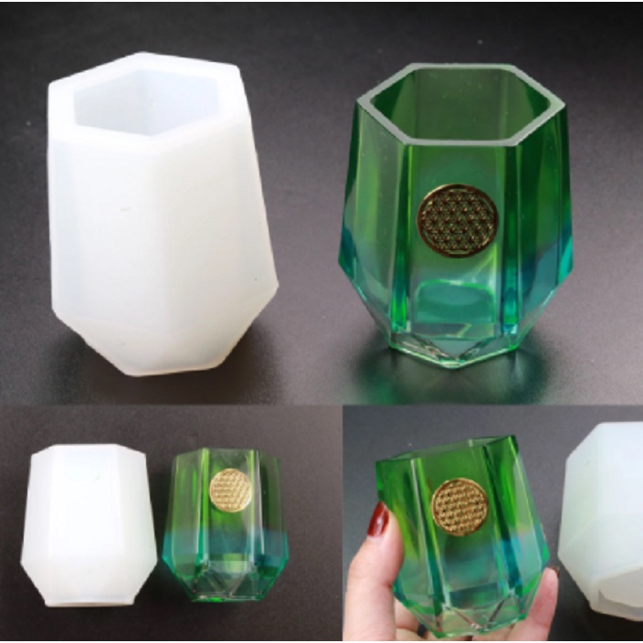 Molde Silicone Hexagonal Fundo Vaso Suculenta Lados Sabonete Vela