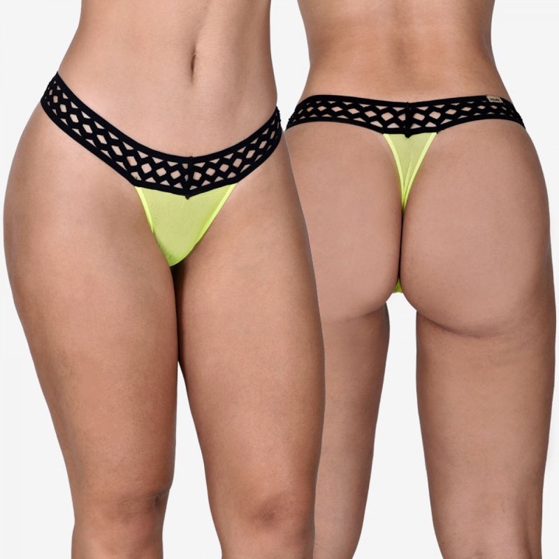 Calcinha Tanga Verde Neon Fluorescente Fio Dental Lingerie Sexy Luxo