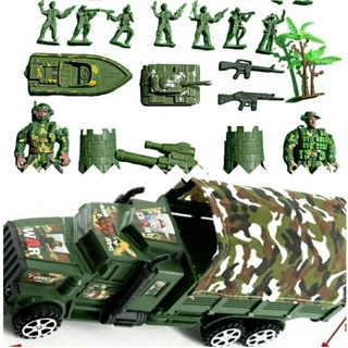 boneco Soldadinhos de brinquedo Caminhão militar camuflado exército