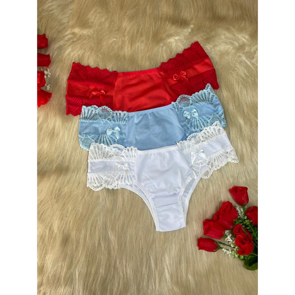 KIT 3 Calcinha Tanga Detalhe Em Renda Lateral Larga Calcinha Conforto Isa Bella Lingerie