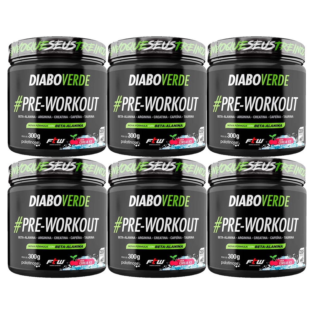 Kit 6 Pré Treino Diabo Verde Insano 300g Ftw Atacado Promoção