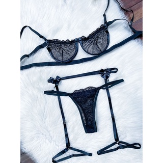 Kit Lingerie Conjunto Gringa Sutiã Aro Meia Taça Calcinha Regulável