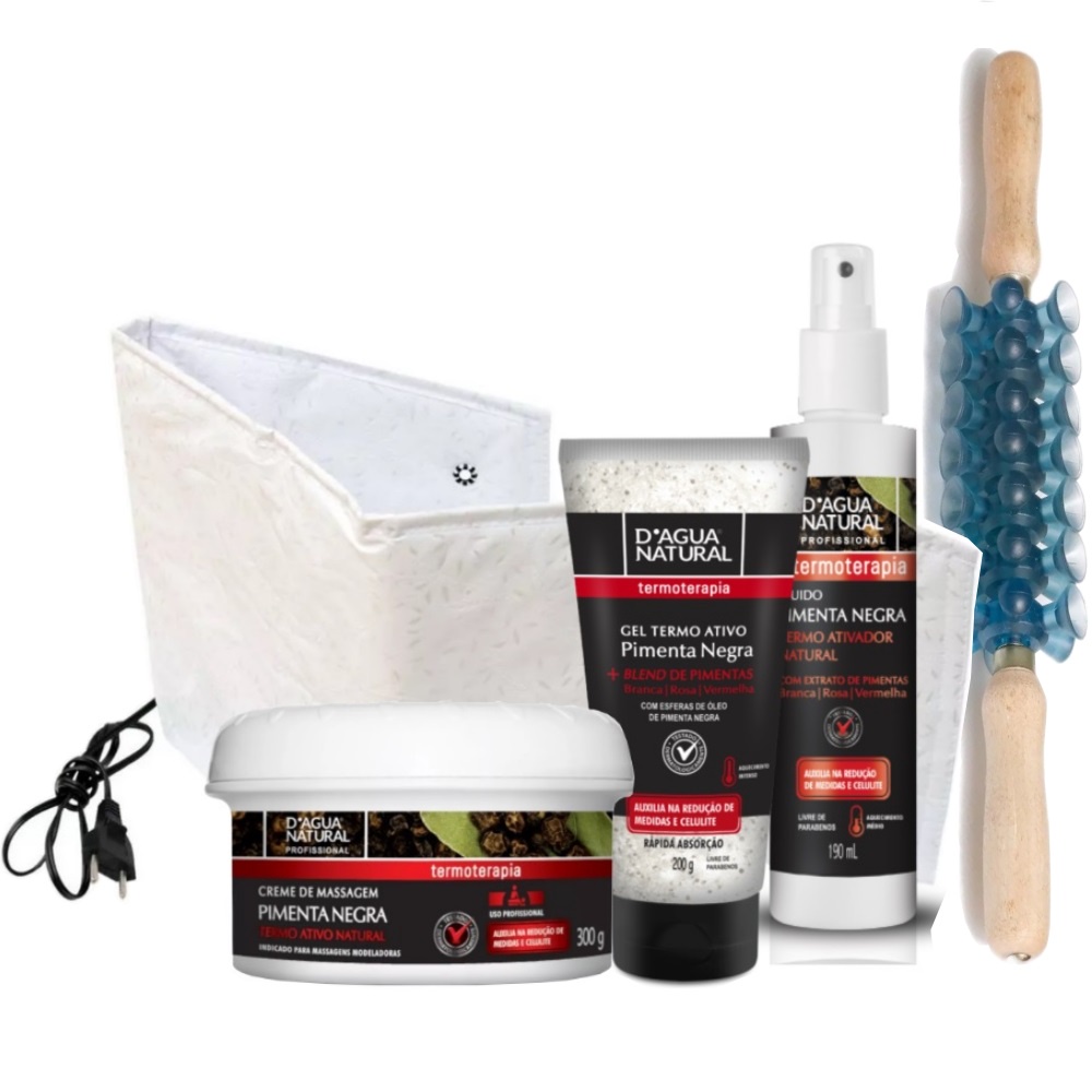 Kit REDUTOR GEL FLUIDO E CREME PIMENTA NEGRA CINTA ELETRICA 220V ROLO