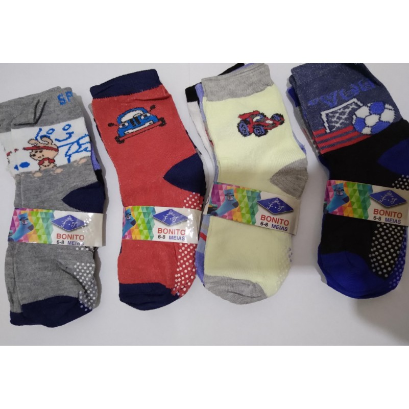 Kit 12 Pares Meias Infantil Masculino Antiderrapante Shopee Brasil