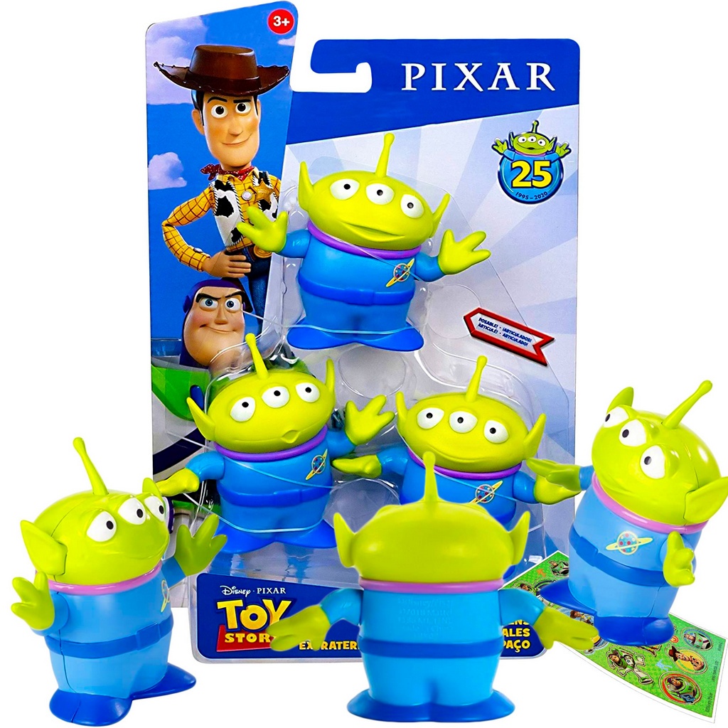 3 Bonecos Articulados Alien Toy Story Disney Mattel Adesivo Shopee