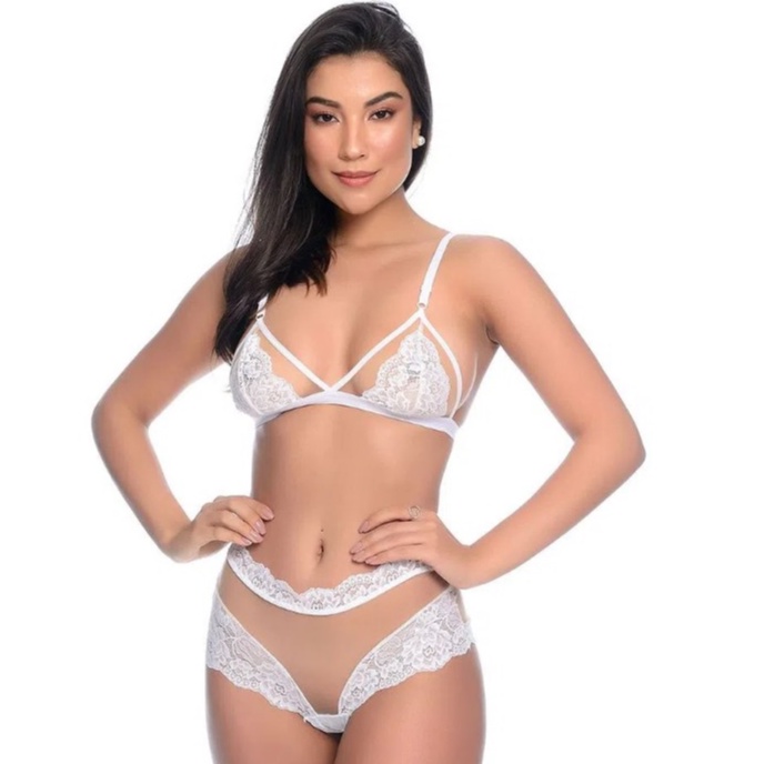 Conjunto Lingerie Sexy Renda E Tule Calcinha Lacradora Shopee Brasil