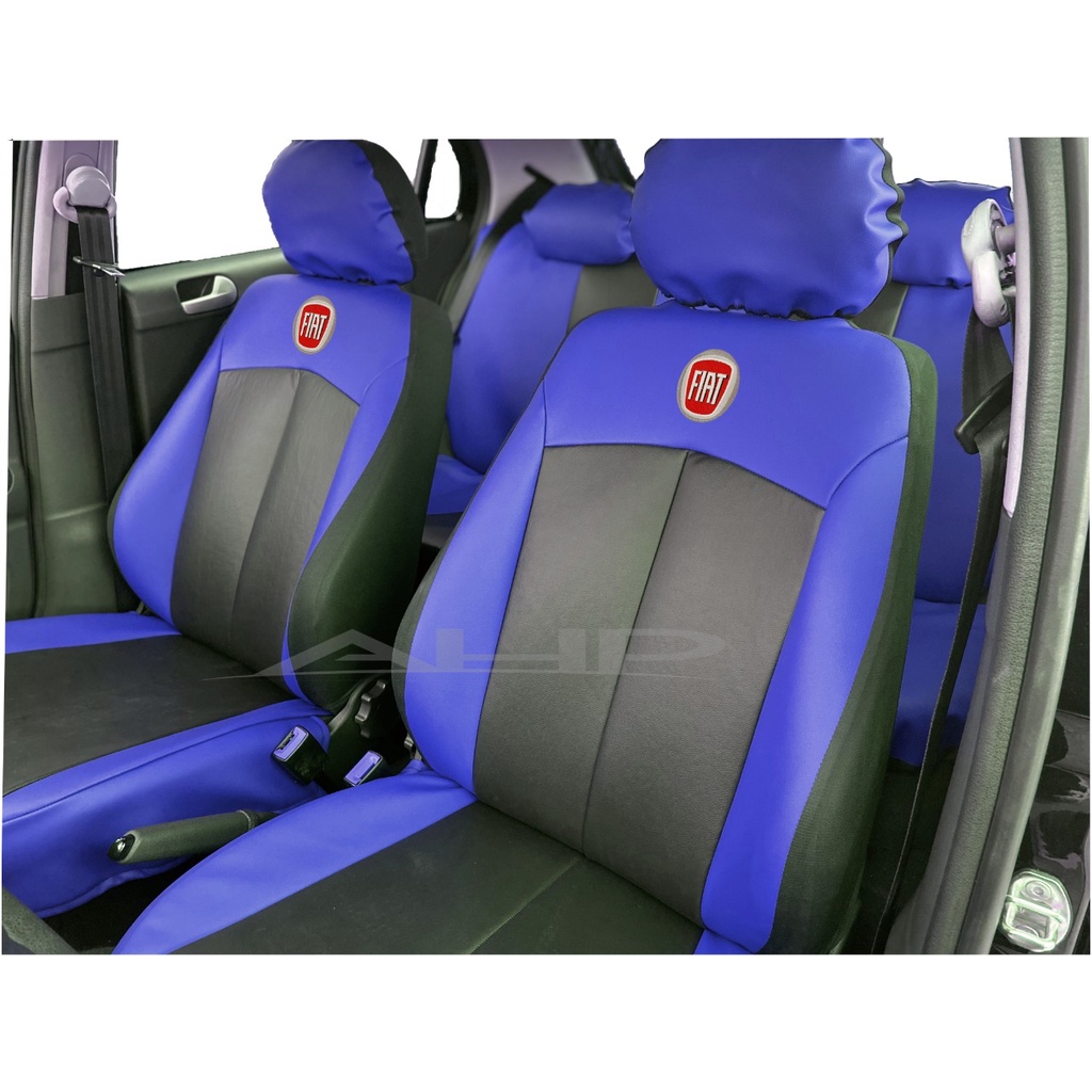 Capa Bancos Automotivo Couro Preto Azul Logo Fiat Shopee Brasil