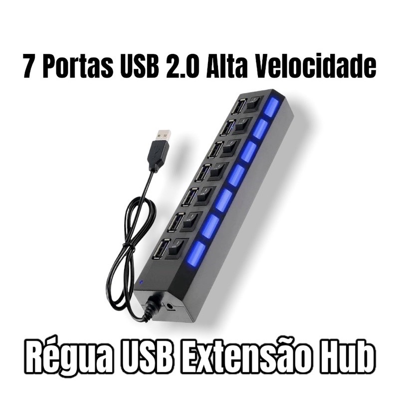 Hub Extensão 7 Portas USB Switch On Off Led Indicador Shopee Brasil