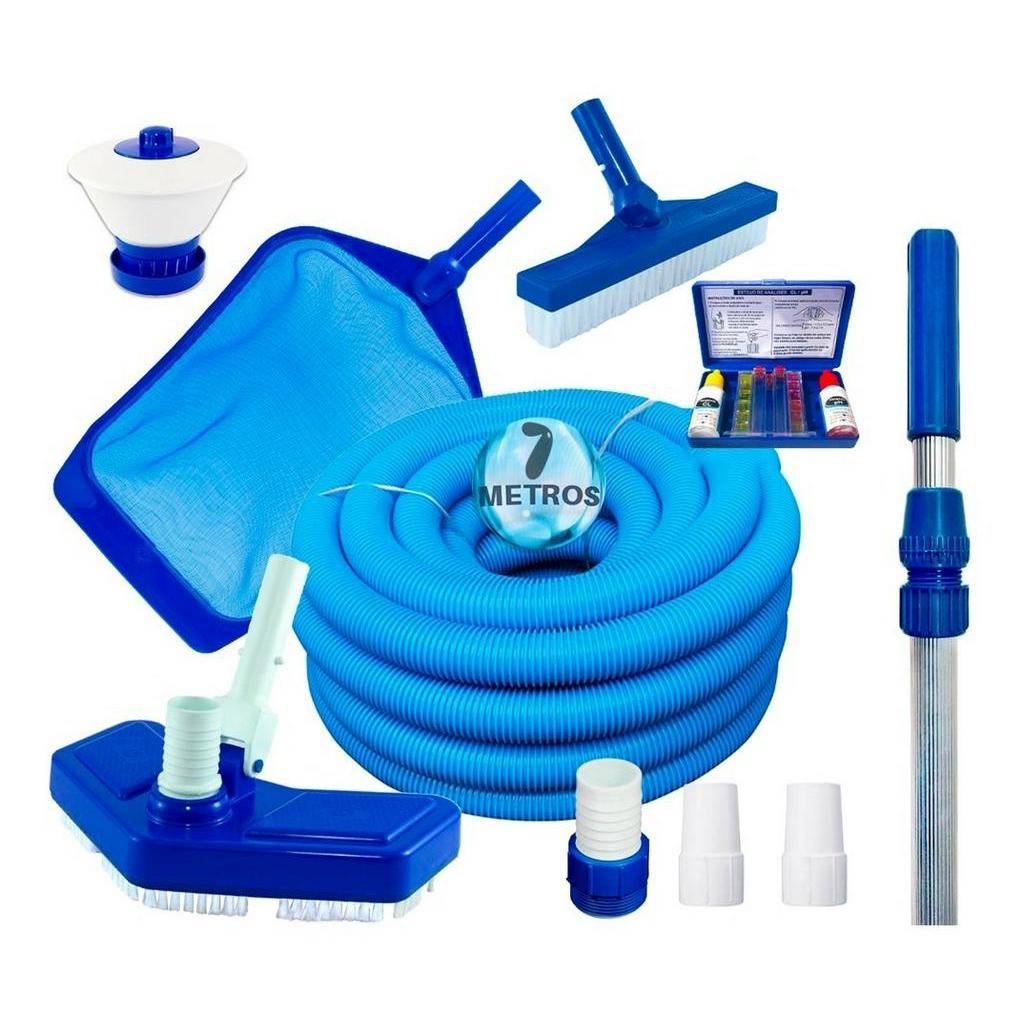 Kit Limpeza De Piscina 7m De Mangueira Teste Cl Ph Clorador Cabo 2m