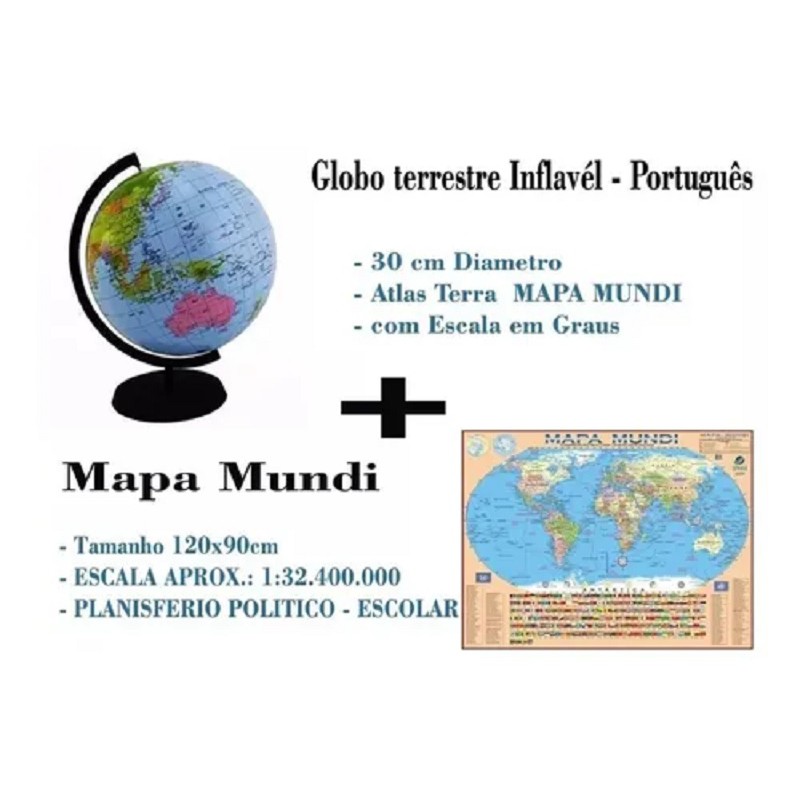 Kit Globo Terrestre Português Inflável 30 Cm Mapa Mundi Shopee Brasil