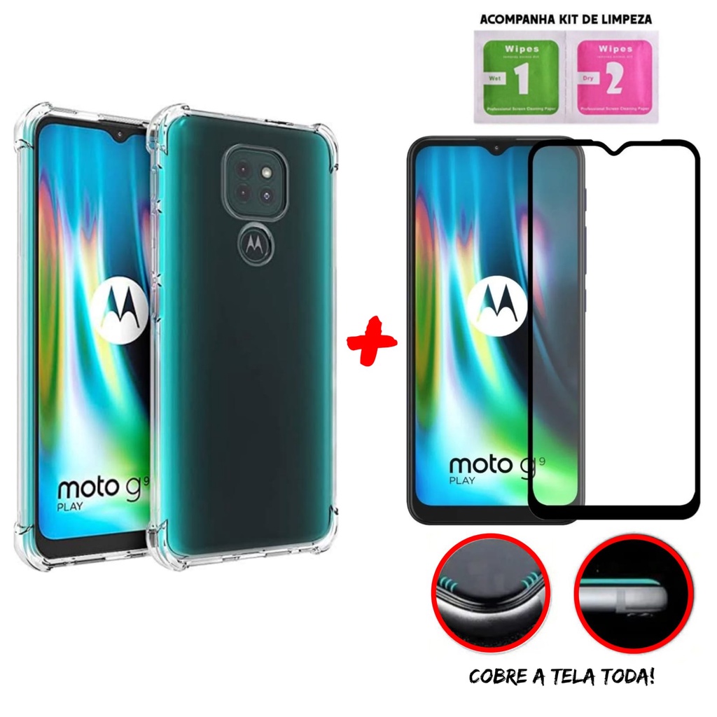 Kit Capinha Transparente Anti Impacto Para Moto G9 Play Película 3D