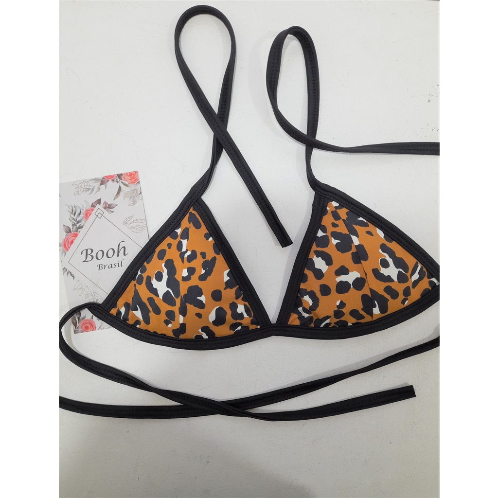 Top Biquini Oncinha Marrom Preto E Branco Bojo Shopee Brasil