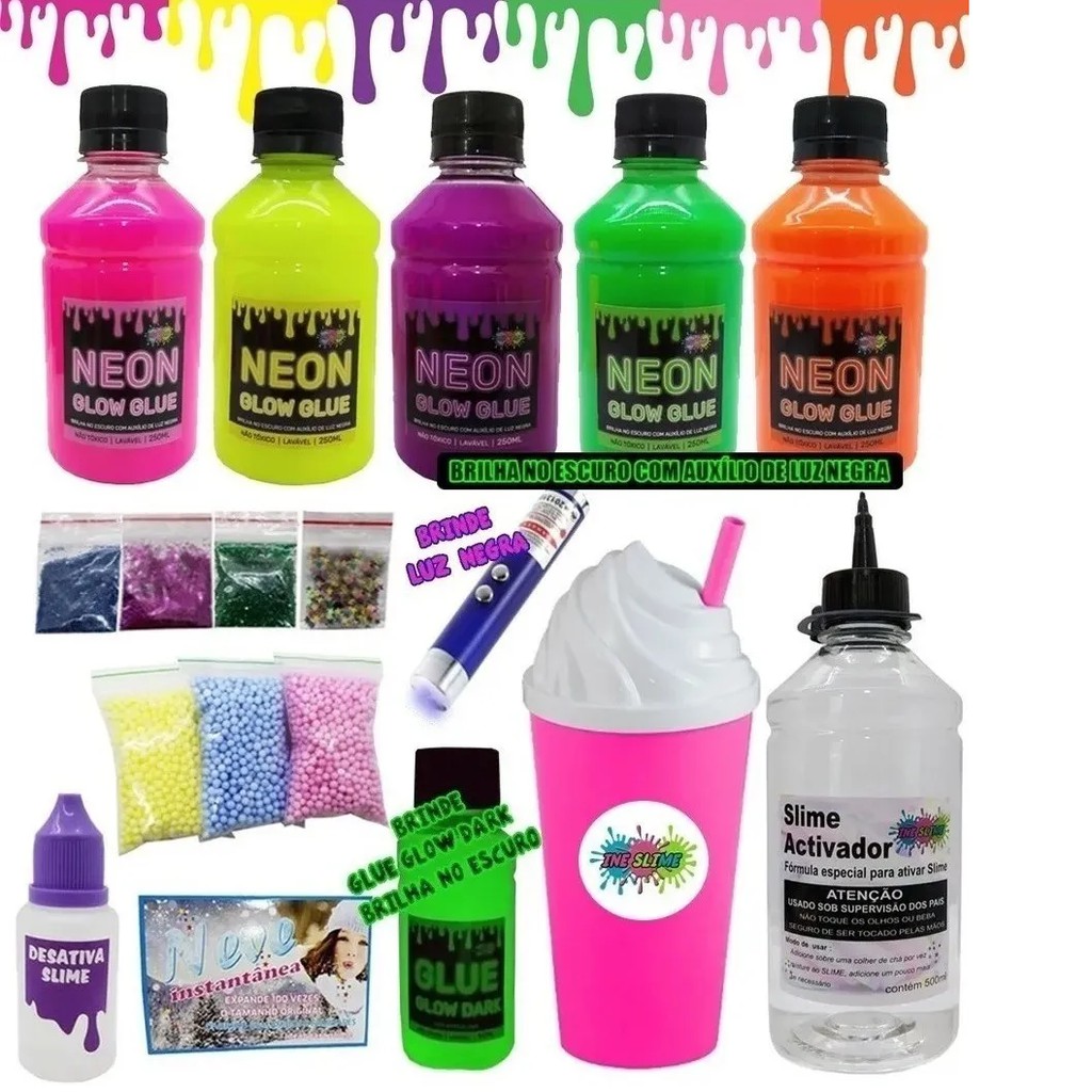 Kit Slime Colas Neon Lanterna Luz Negra Glow Dark Brinde Shopee Brasil