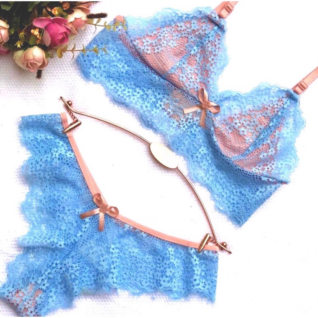 Conjunto Aurora Renda Bicolor Sexy Luxo Sem Bojo Lingerie Fecho