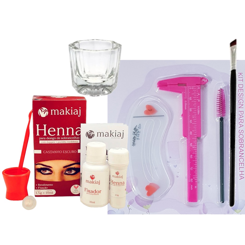 Kit Henna Sobrancelhas Makiaj Paquimetro 8cm 3 Moldes Plasticos