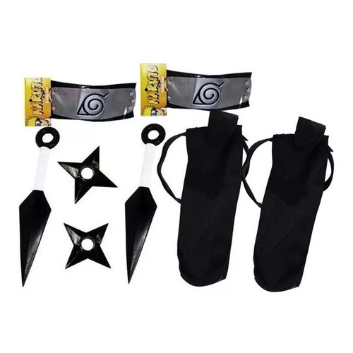 Kit Ninja Naruto Kunai Naruto Shuriken 2 Bandanas Folha Preta 2 Portas