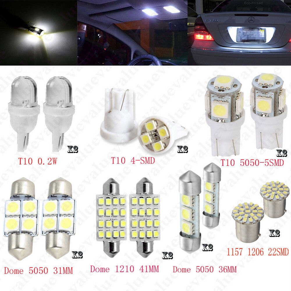 14x Kit Branco Led Interior Pacote Para T10 36mm Mapa Dome Luzes Da