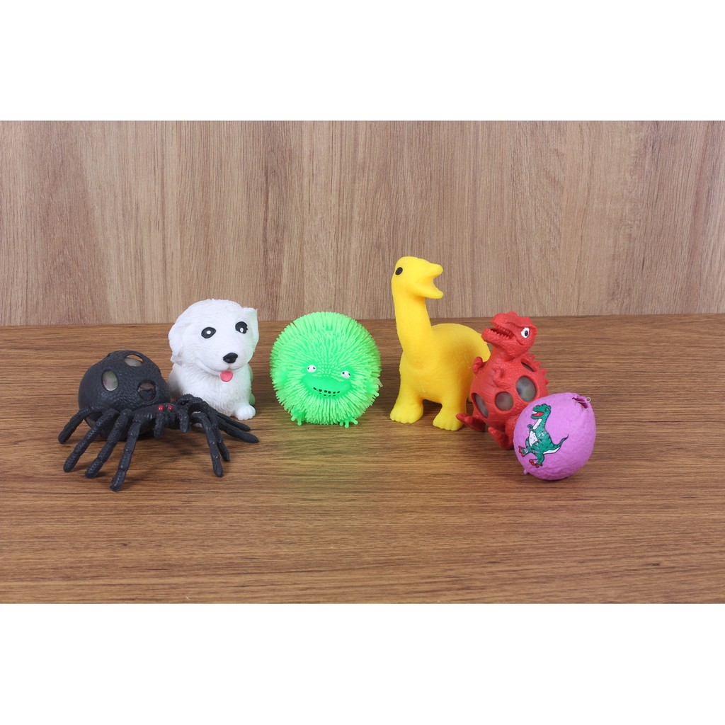 Kit 5 Anti Stress Squishies Aranha Cachorrinho Bolinha Sapo Dinossauro