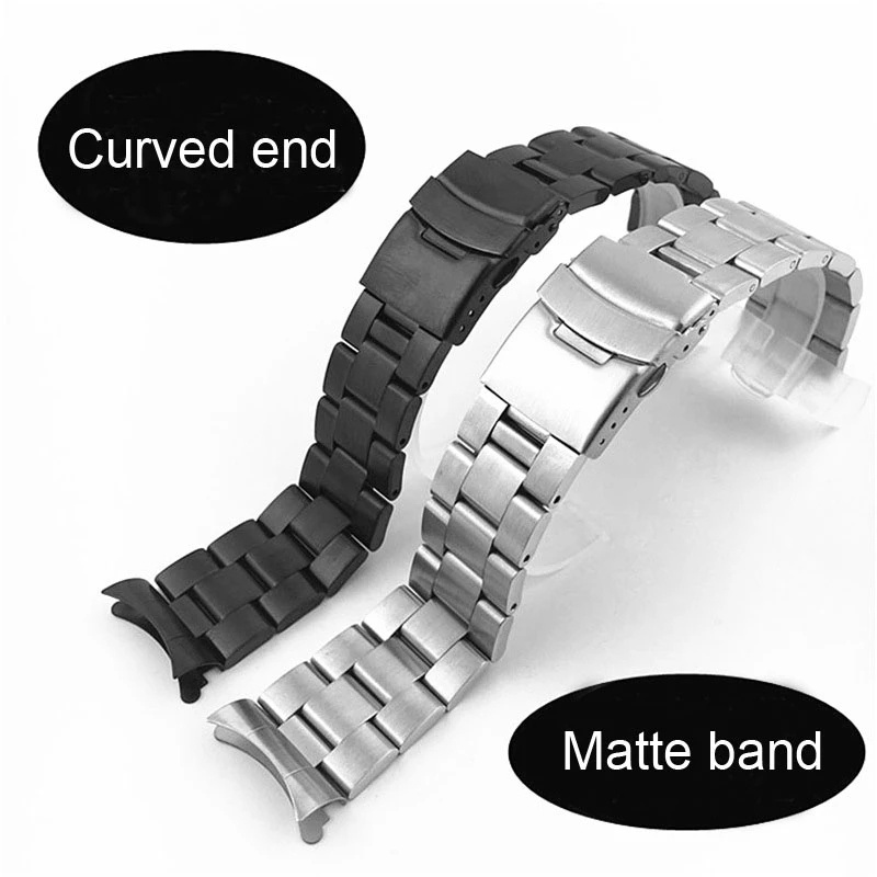 Curvo End 22mm 20mm Aço Inoxidável Watch Band Prata Preto Fosco