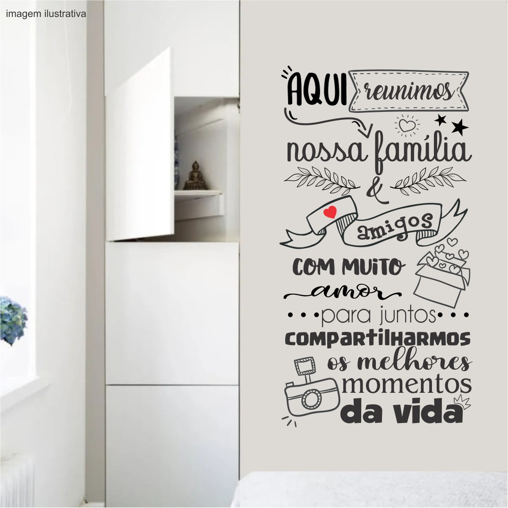 Adesivo De Parede Decorativo Frase Aqui Reunimos Família Amigos