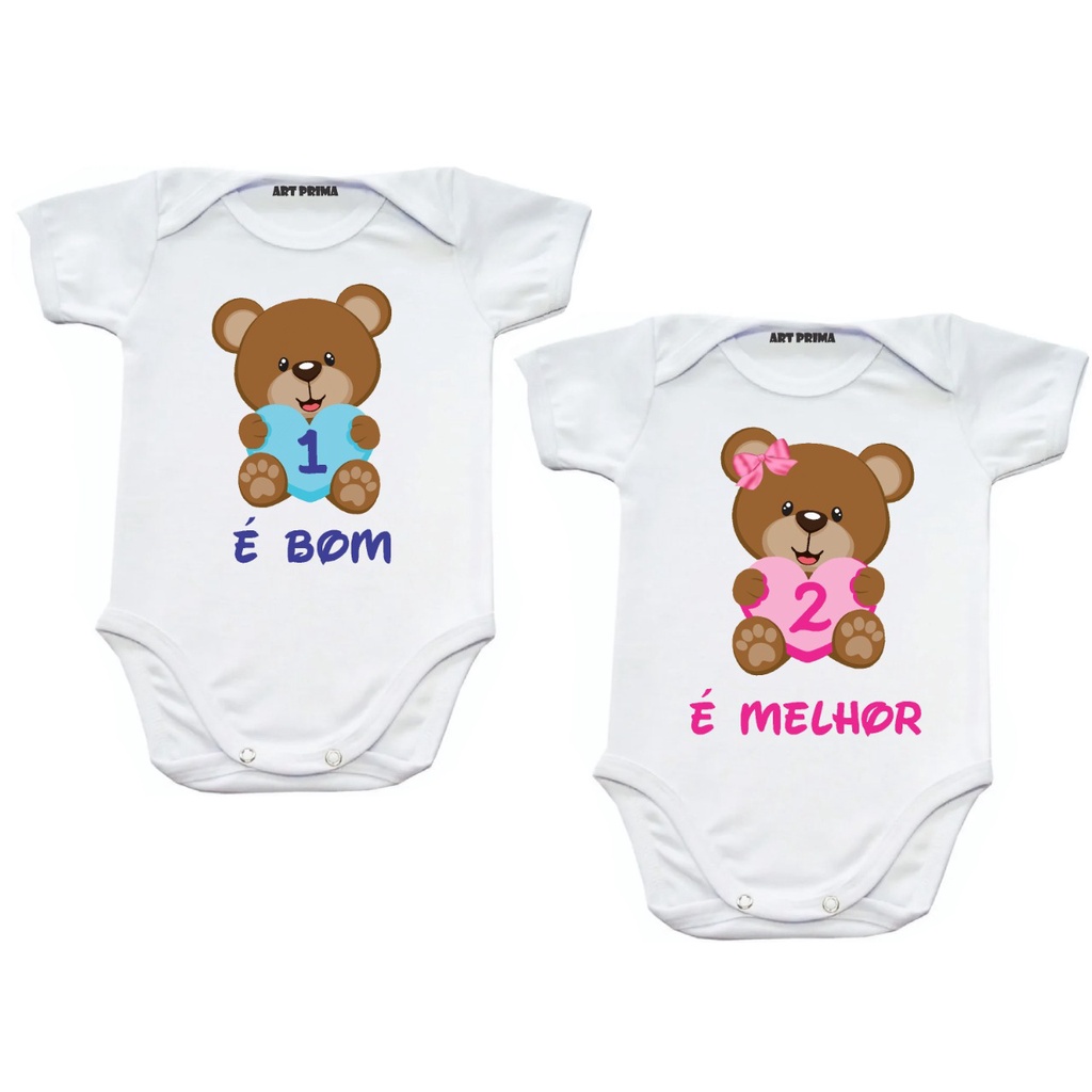 Kit C 2 Bodys Bebês Gêmeos Bore Menino Menina Ursinhos Love Shopee Brasil