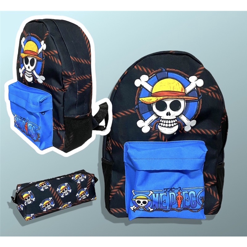 Kit Mochila Estojo One Piece Simbolo Pirata Jolly Chapeu De Palha