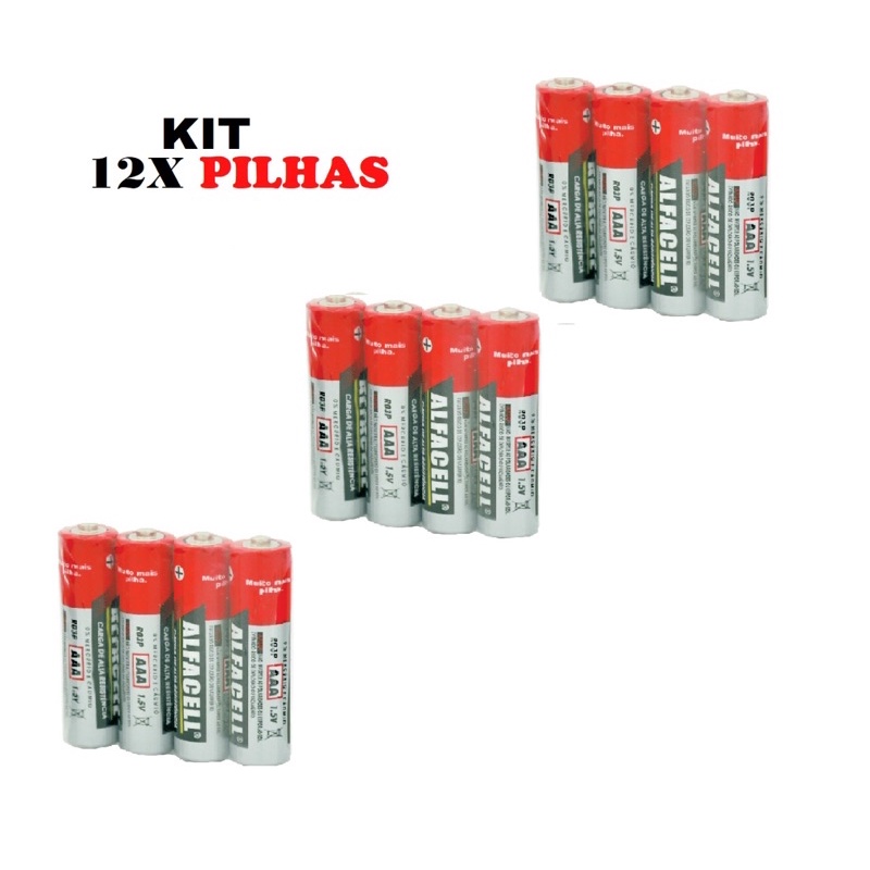 Kit 3 Cartelas PIlhas AAA Alfacell Palito Super Hyper Cartelas C 4