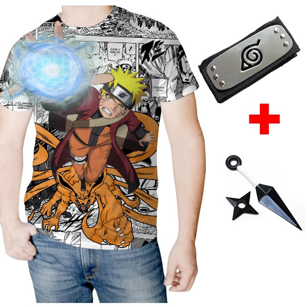 Camisa Camiseta De Anime Naruto Shippuden Rasengan Kunai Bandana