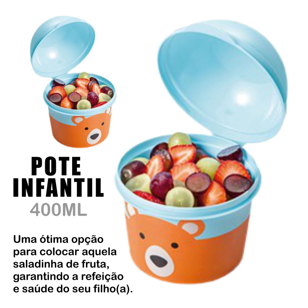 Potes Para Lanche Infantil Tampa Bolha Urso E Abelha Plas Til Ml