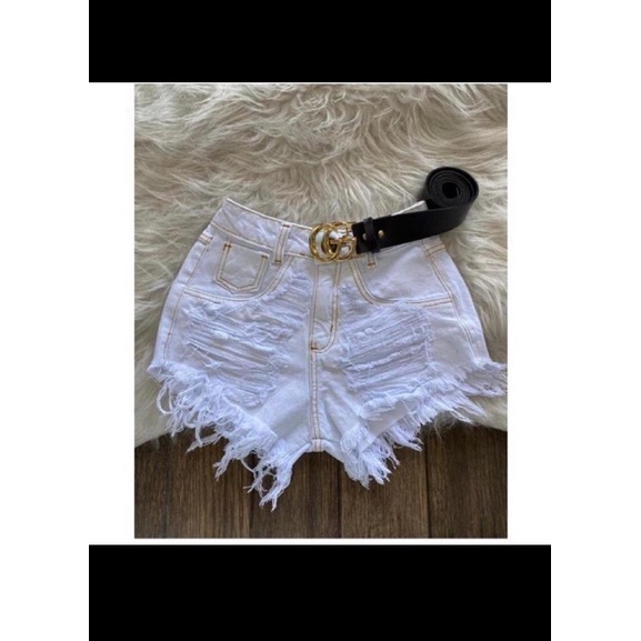 Shorts Jeans Branco Desfiado Lindo Demais Shopee Brasil