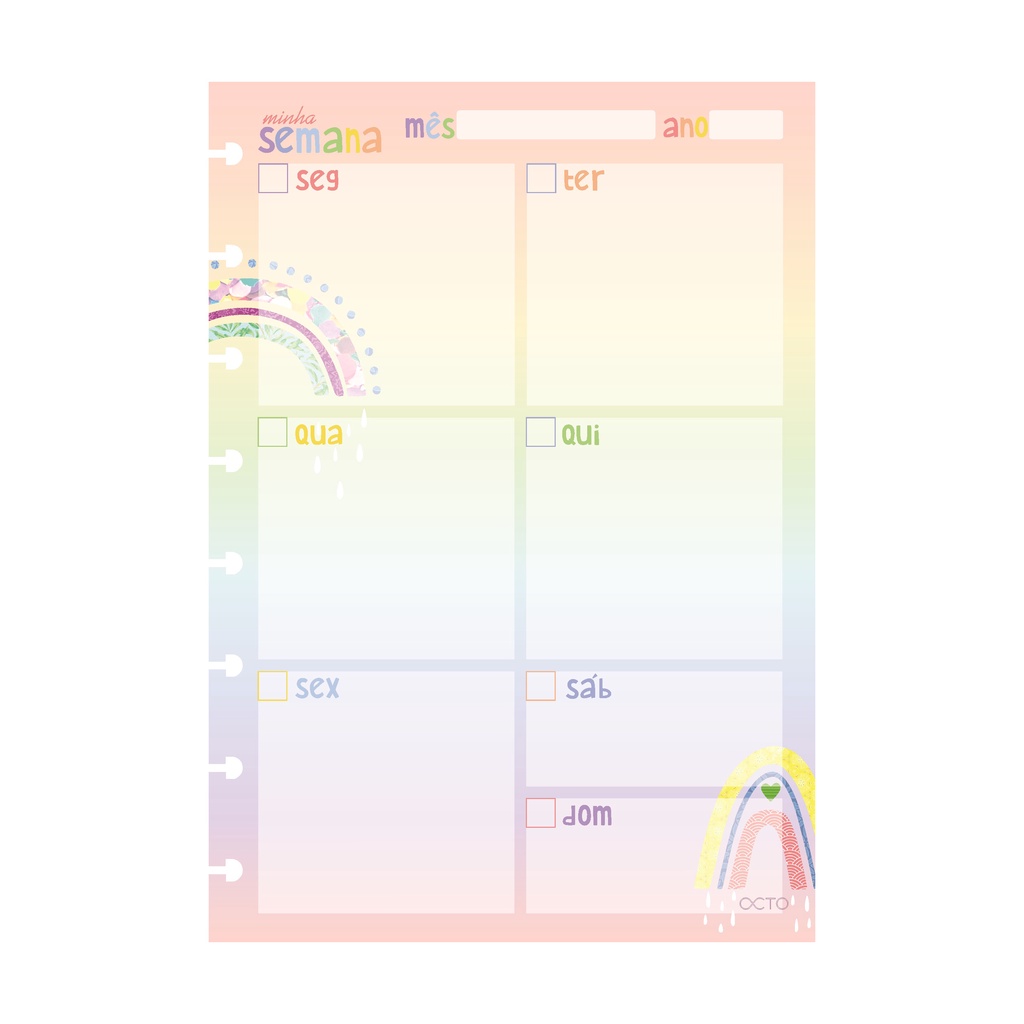 Refil Planner Semanal Octo P A Arco Ris Para Caderno De Disco