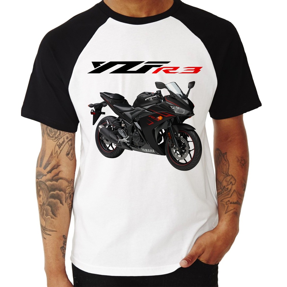 Camiseta Raglan Moto Yamaha Yzf R Preta Shopee Brasil