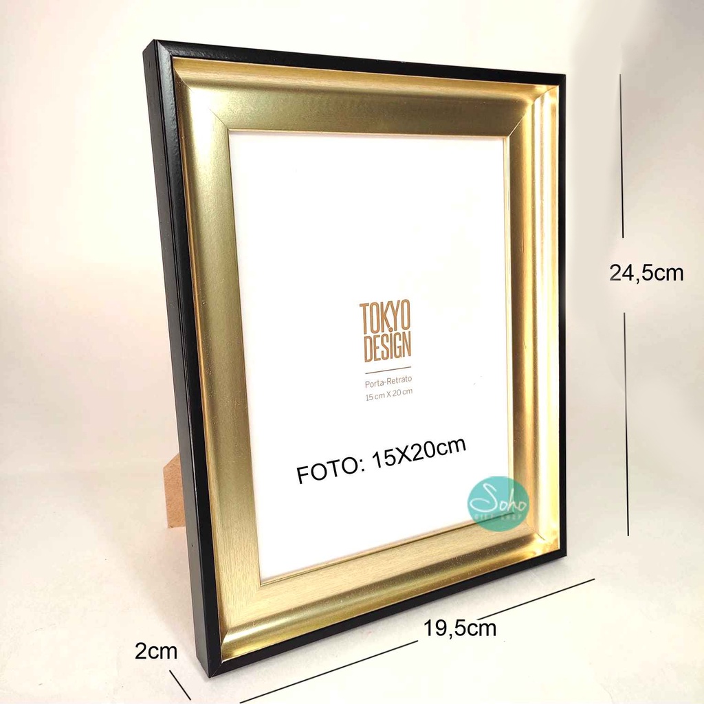 Porta Retrato Dourado Borda Preta Tokyo Design MDF 15x20cm Shopee Brasil