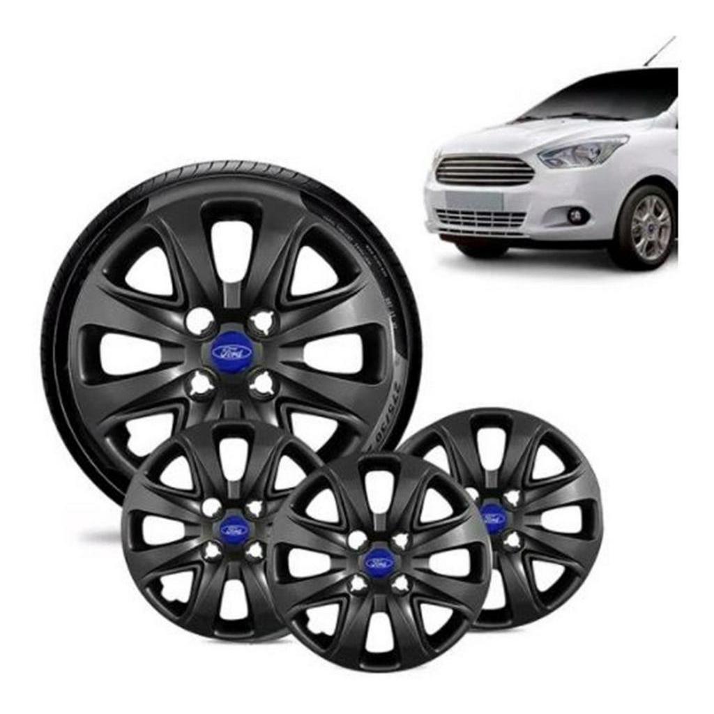 Kit Calota Tampa Ford Ka Aro Preto Brilhante