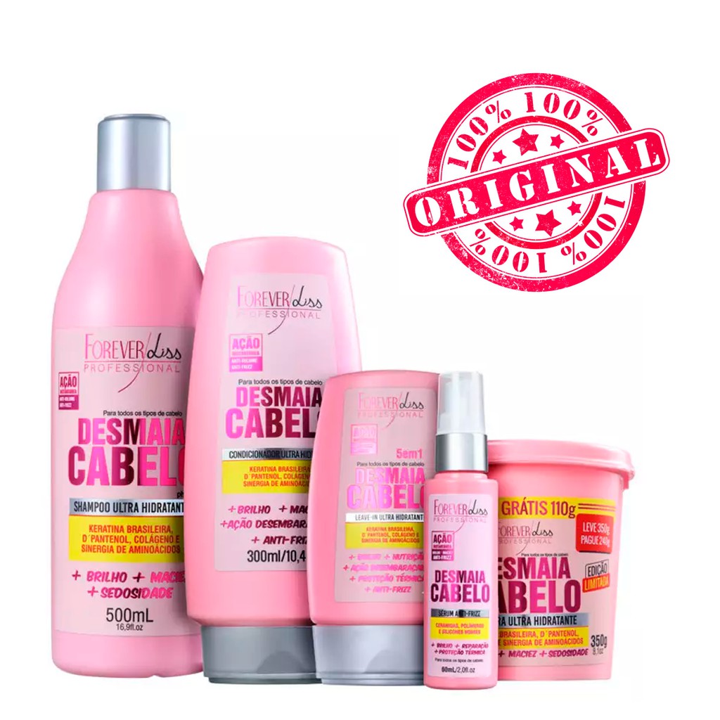 Kit Completo Desmaia Cabelo Ultra Hidratante ForeverLiss C 5 Produtos