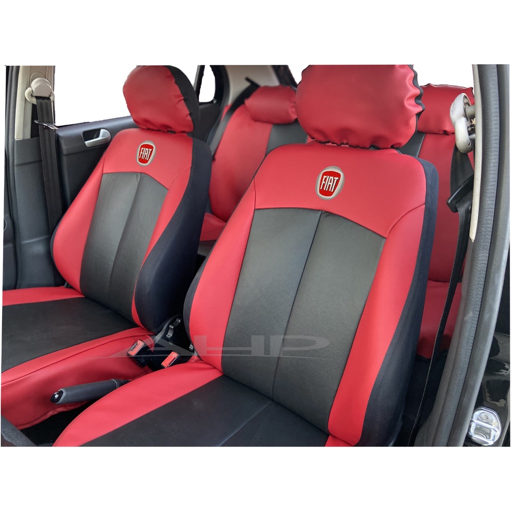 Capa Bancos Automotivo Couro Preto Vermelho Logo Fiat Shopee Brasil