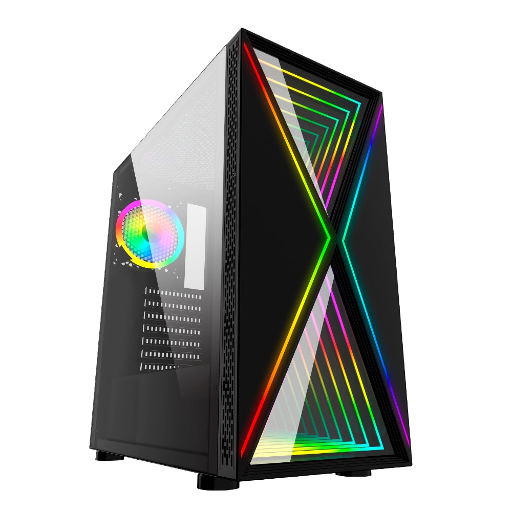 Gabinete Gamer Bluecase BG 034 Pulse RGB Mid Tower Preto Lateral Em